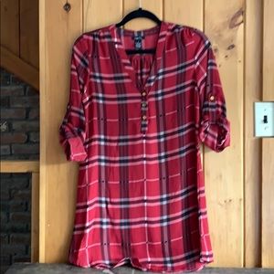 S Rue 21 Red Plaid Dress with 3/4 length sleeve